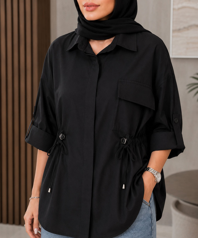 مانتو عمده مشکی مدل کمر گتر (پک ۴ عددی)